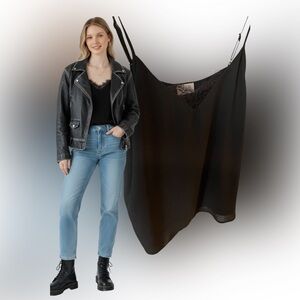 Black Lace Trim Cami Lined Camisole 90s Grunge Whimsygoth SO Large